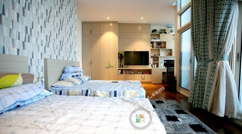 Điểm nhấn của nội thất phòng ngủ 2 bé chính là sự giản đơn và thiết kế tiện nghi nhẹ nhàng