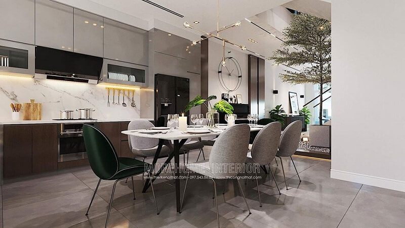 Mẫu thiết kế phòng bếp hiện đại tiện nghi được nhiều gia chủ yêu thích và hướng đến bởi nét trẻ trung tinh tế
